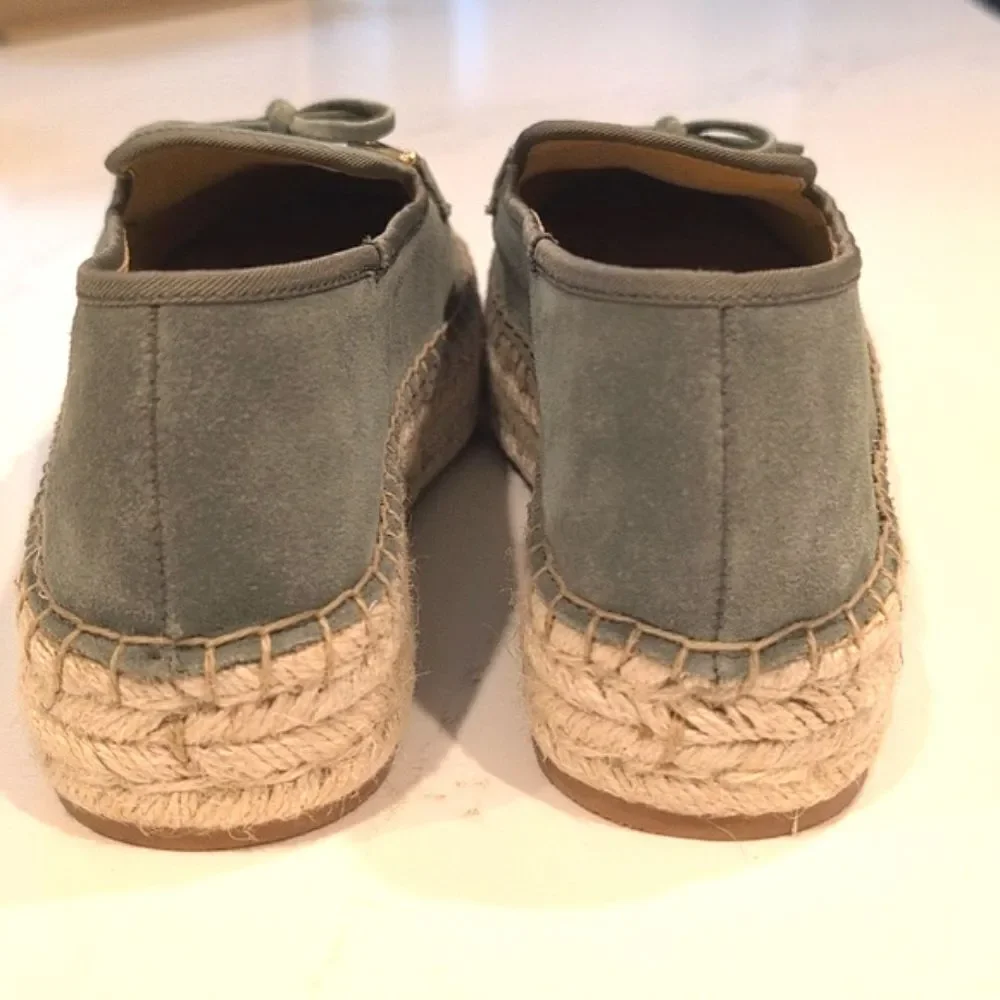 Talbots Quinn Suede Horsebit Bow Platform Espadrilles Shoes Size 10 Sagebrush